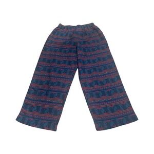 LL Bean Kids S 8 Fleece Lounge Pants Teal Pink Mushroom Print Wide Leg Gorpcore